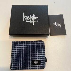 Stussy Canvas Wallet Navy Blue Grid